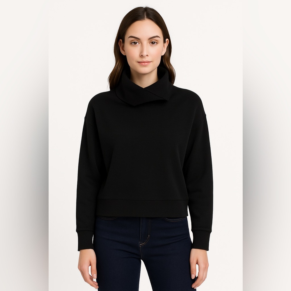 Ideology Women's Black Ribbed Funnel Neck Long Sleeve‎ Pullover Top